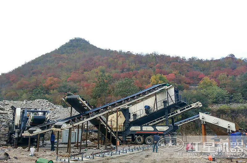移動式顎破處理石灰石現(xiàn)場圖